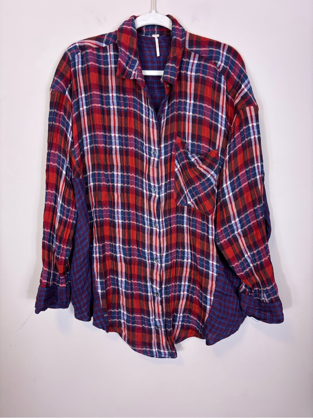 Free People Red & Blue Plaid Button-Down Shirt Women’s Large